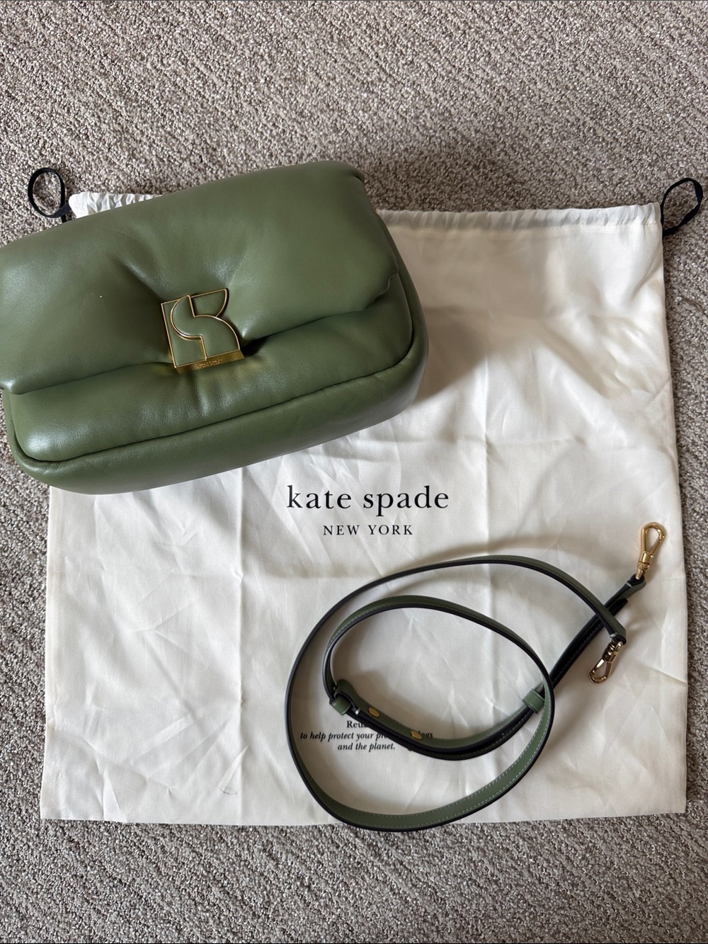 kate spade Olive Green Leather Crossbody Bag with Gold Hardware
